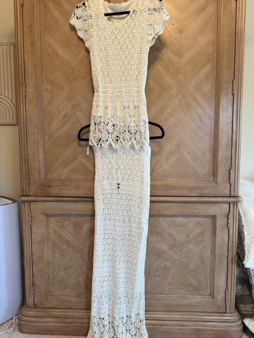 Nicole Evening Cream Dress with Black Trim fully lined to bottom.